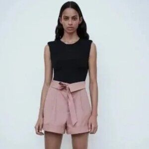 Zara High Waist Pink Shorts Size Medium with tie detail